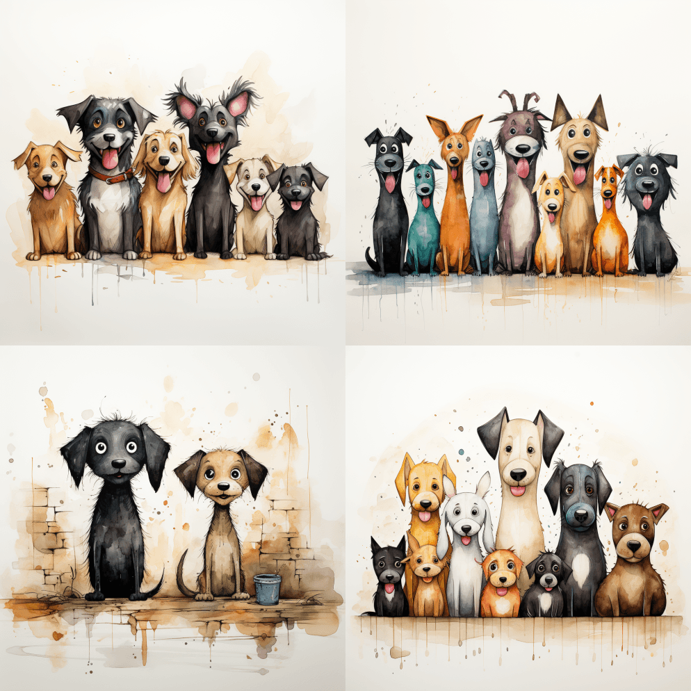 快乐的狗，给孩子，极简主义，负空间，孩子 - Midjourney Prompt