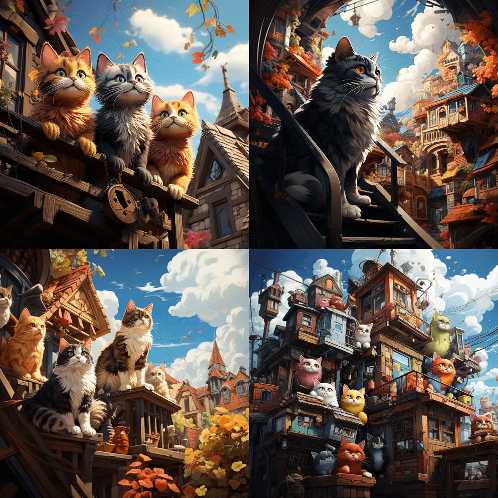 3D卡通艺术，绘画，屋顶上的猫，杰作，辛 - Midjourney Prompt