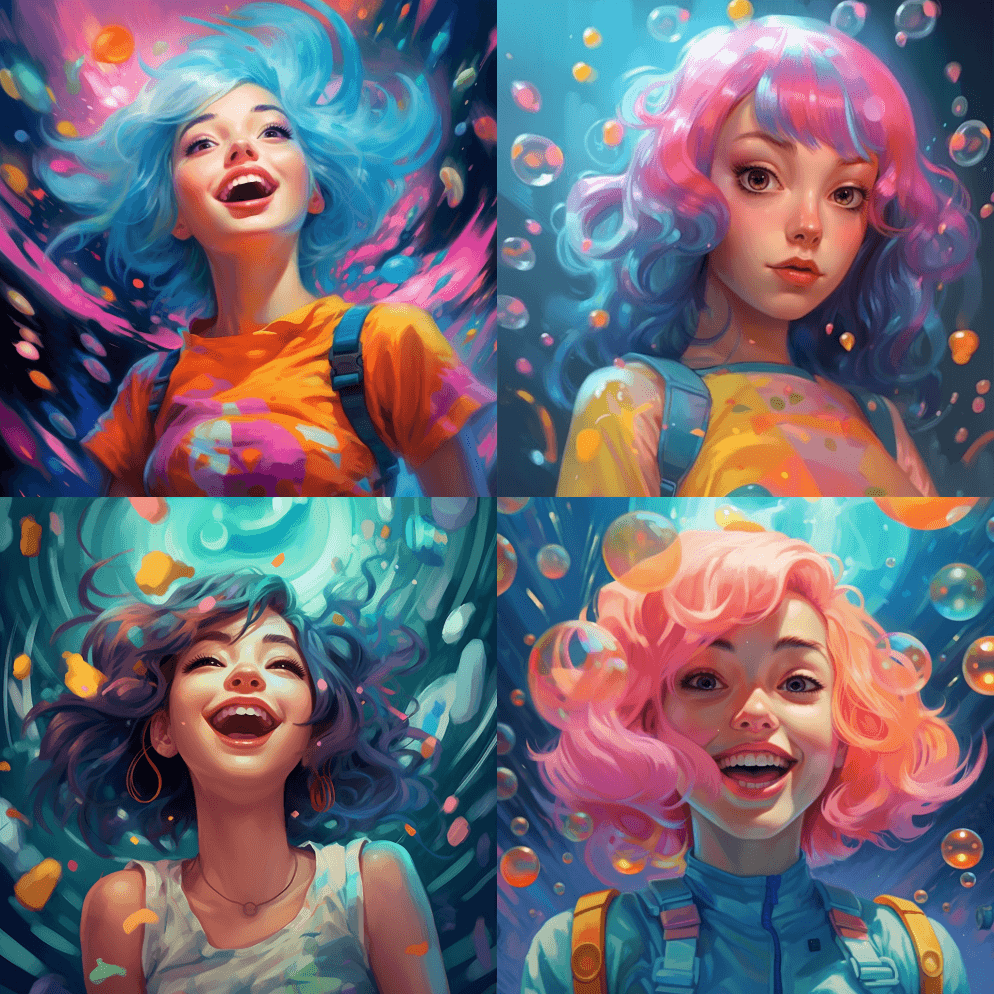 幸福,以未来主义现实主义、海洋笔、速画派 - Midjourney Prompt