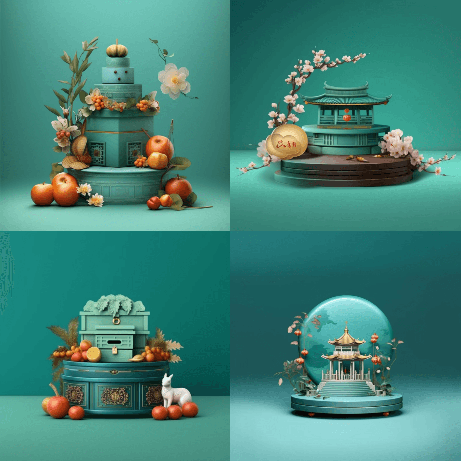 中秋节领奖台以东方蓝绿色为背景,64k亚 - Midjourney Prompt