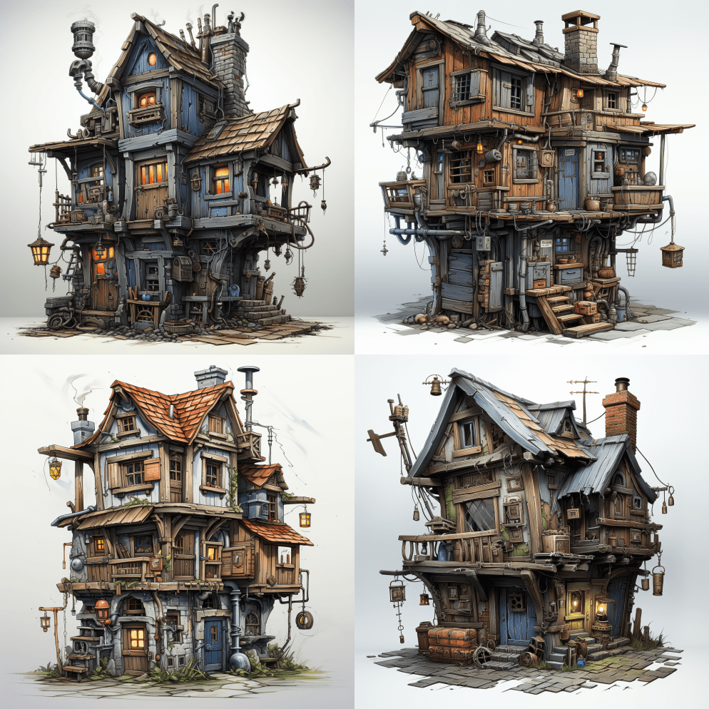 我真的很喜欢这个小房子的草图，卡通暴力的 - Midjourney Prompt