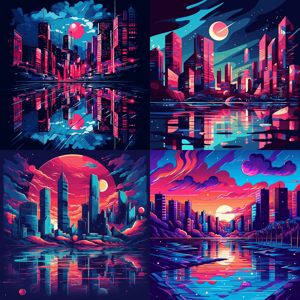 抽象的城市夜景插图,以逆流的风格,细腻的 - Midjourney Prompt