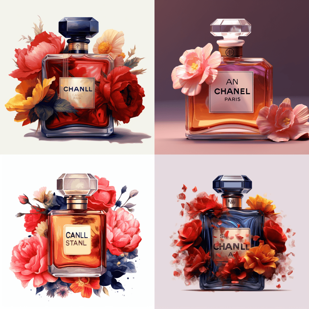 获奖香奈儿香水矢量插图，采用海军蓝、白色 - Midjourney Prompt