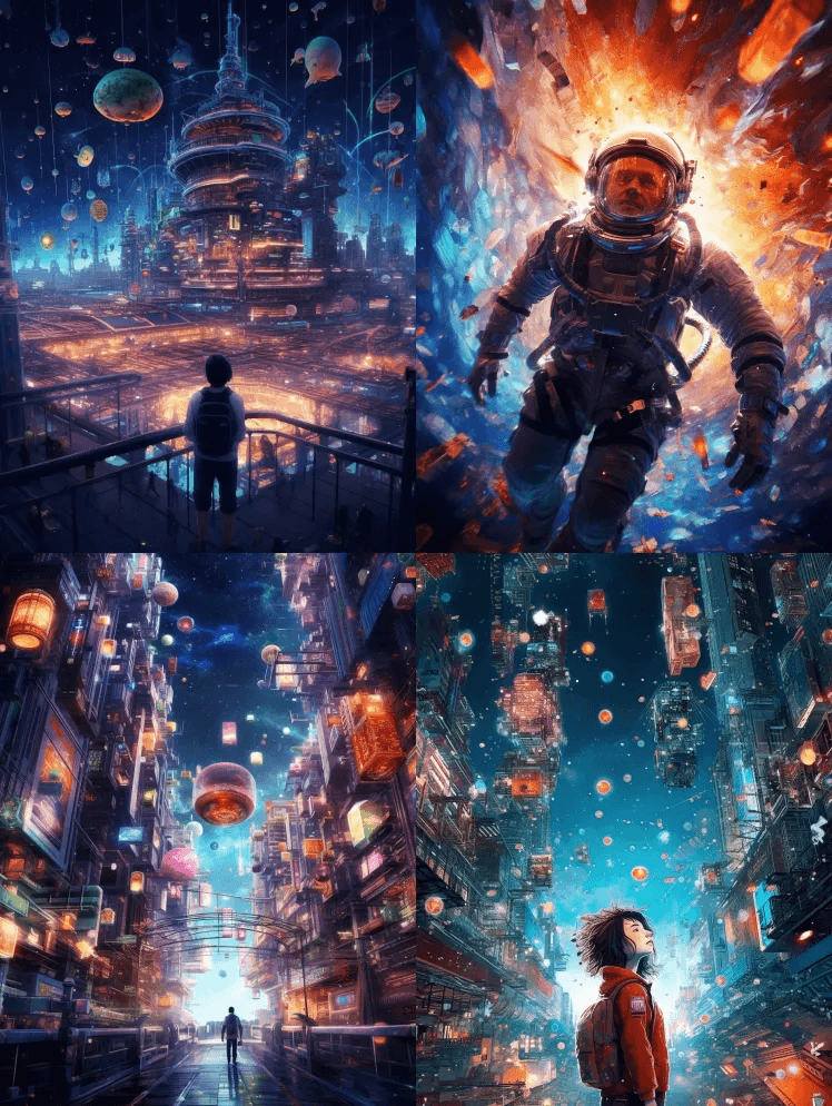 获奖的专业电影摄影的大规模漂浮杰作空间站 - Midjourney Prompt