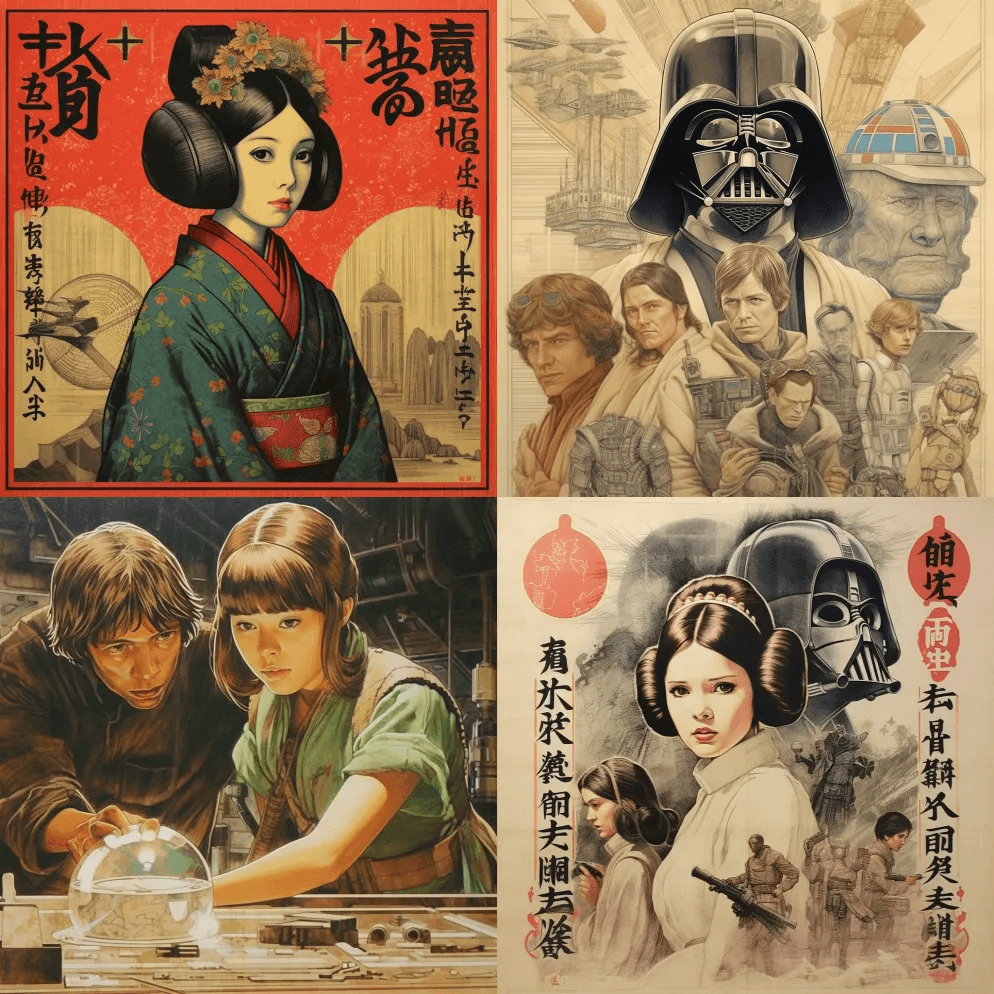 日本木刻艺术，星球大战海报，照片真实感 - Midjourney Prompt