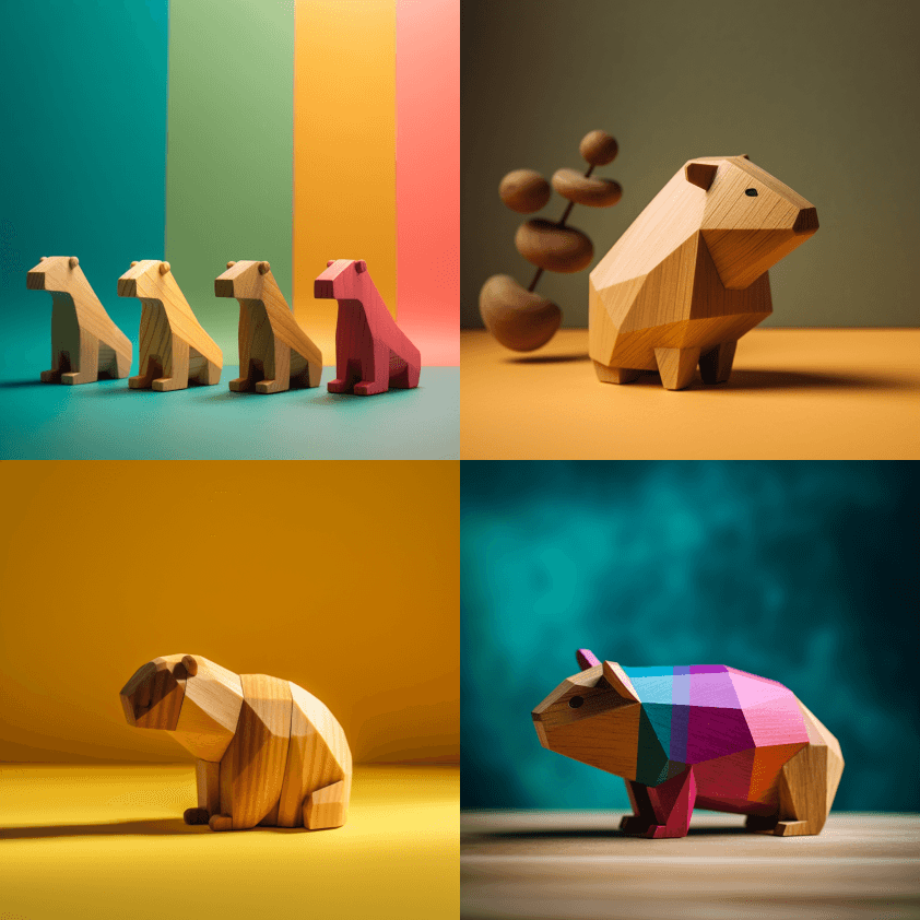 木制水豚玩具收藏系列，造型流畅，川井，工 - Midjourney Prompt