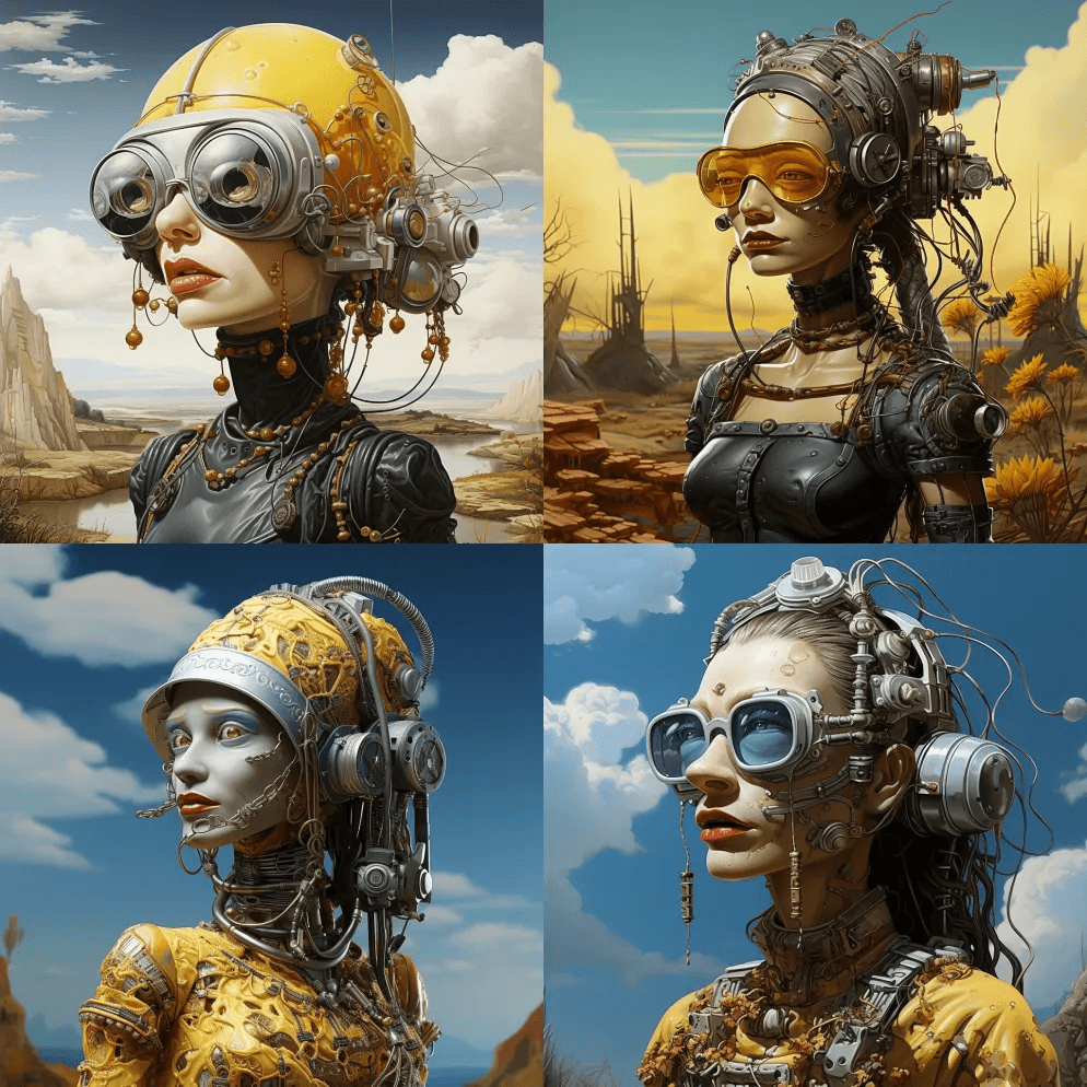 机械人蒙娜丽莎·辛普森，马克斯·恩斯特， - Midjourney Prompt