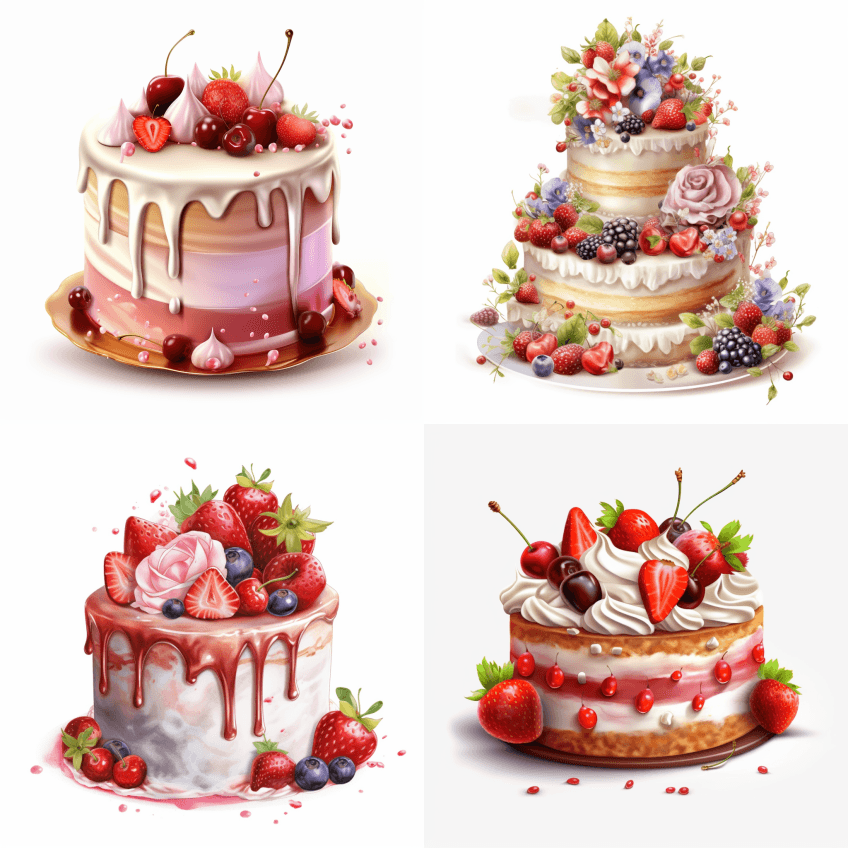 漂亮的蛋糕剪贴画白色背景高分辨率4k - Midjourney Prompt