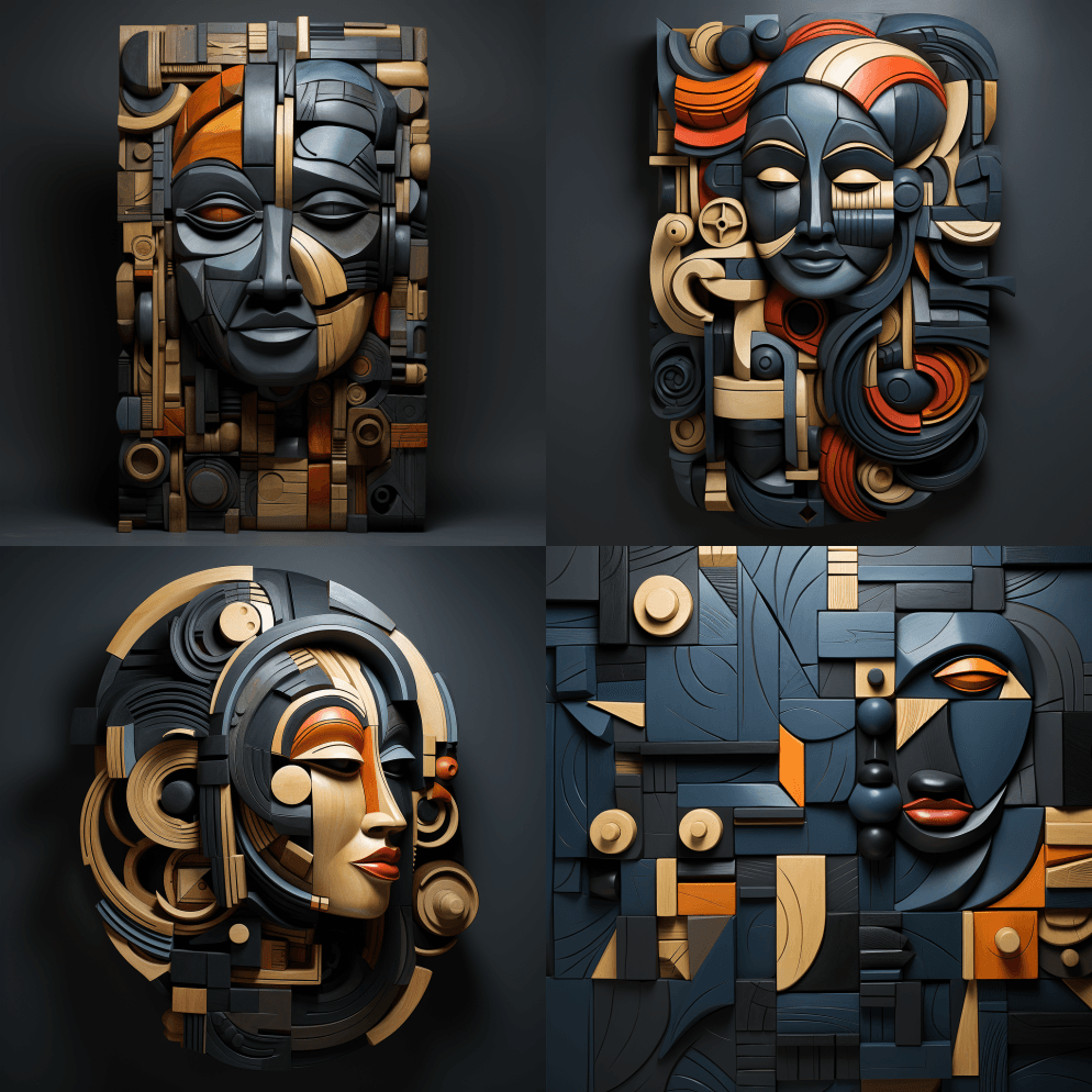 对人类形态的抽象、碎片化的诠释，各种木头 - Midjourney Prompt