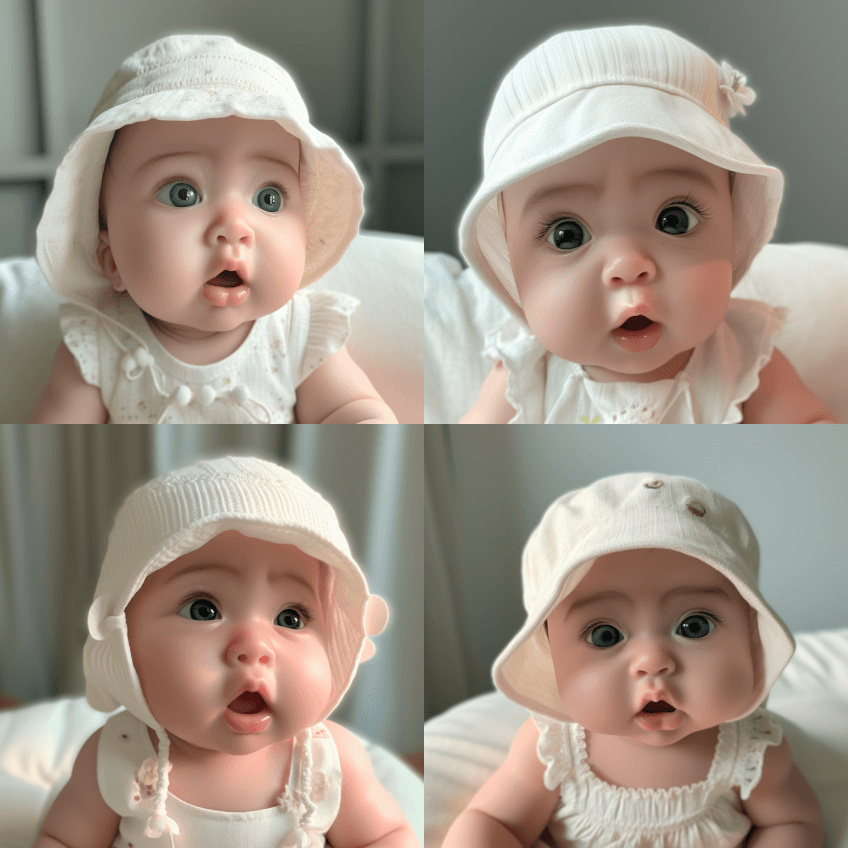 双眼皮的大眼睛,2个月大的宝宝,乳白色的 - Midjourney Prompt