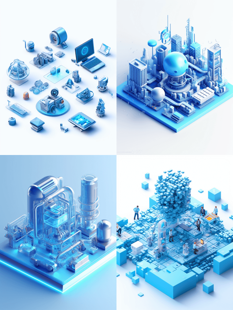 等距，蓝色，蓝色科技企业，数字，数据，资 - Midjourney Prompt