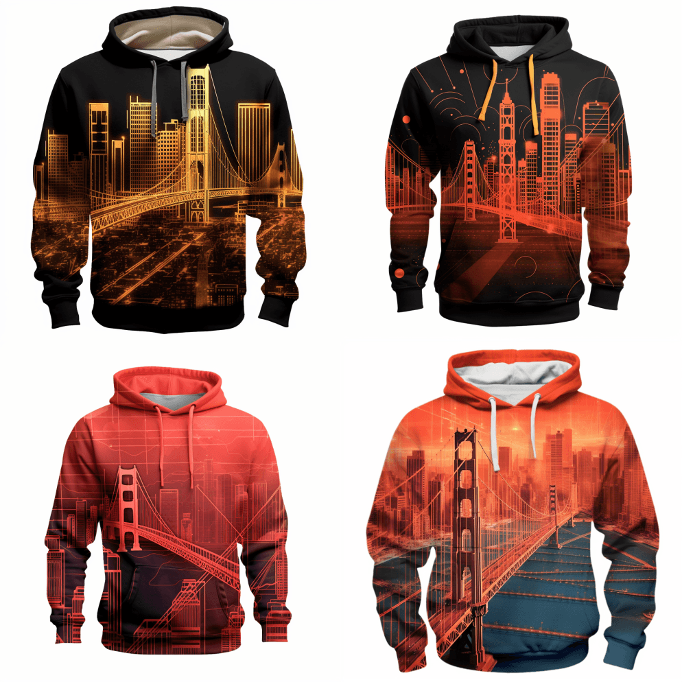 赛博朋克时尚的旧金山金门大桥。3d光学错 - Midjourney Prompt