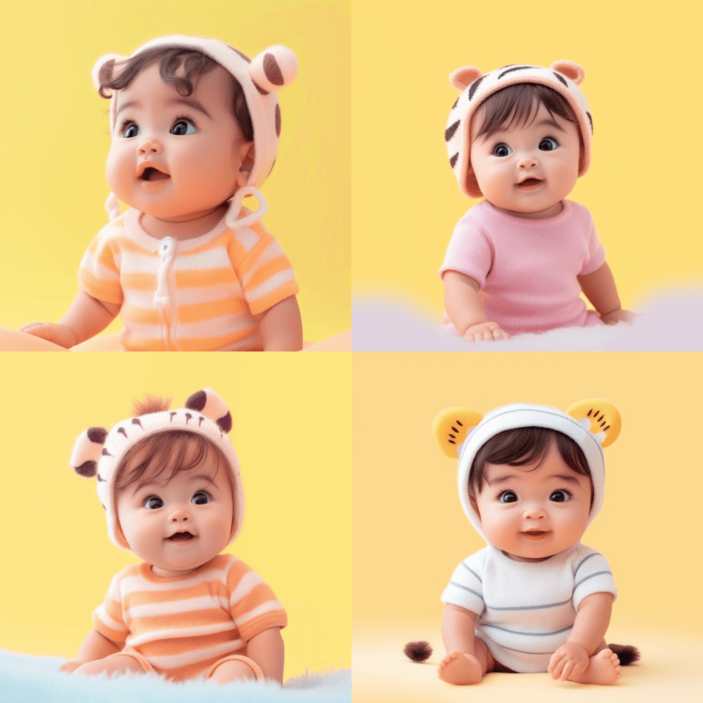 可爱的小宝宝，小女孩，笑脸，肖像，卡通， - Midjourney Prompt