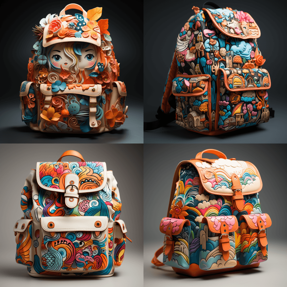 一个设计师的孩子背包多颜色，汉娜·阿克尔 - Midjourney Prompt