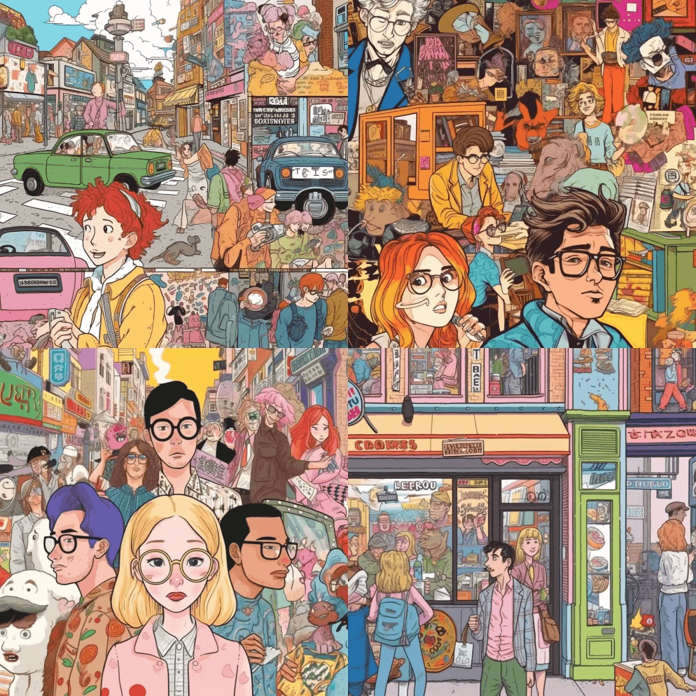 漫画，以Y2K美学的风格，来自小田英一郎 - Midjourney Prompt
