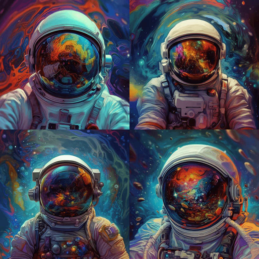 宇航员以鲜艳的色彩为特色，具有神秘的机制 - Midjourney Prompt
