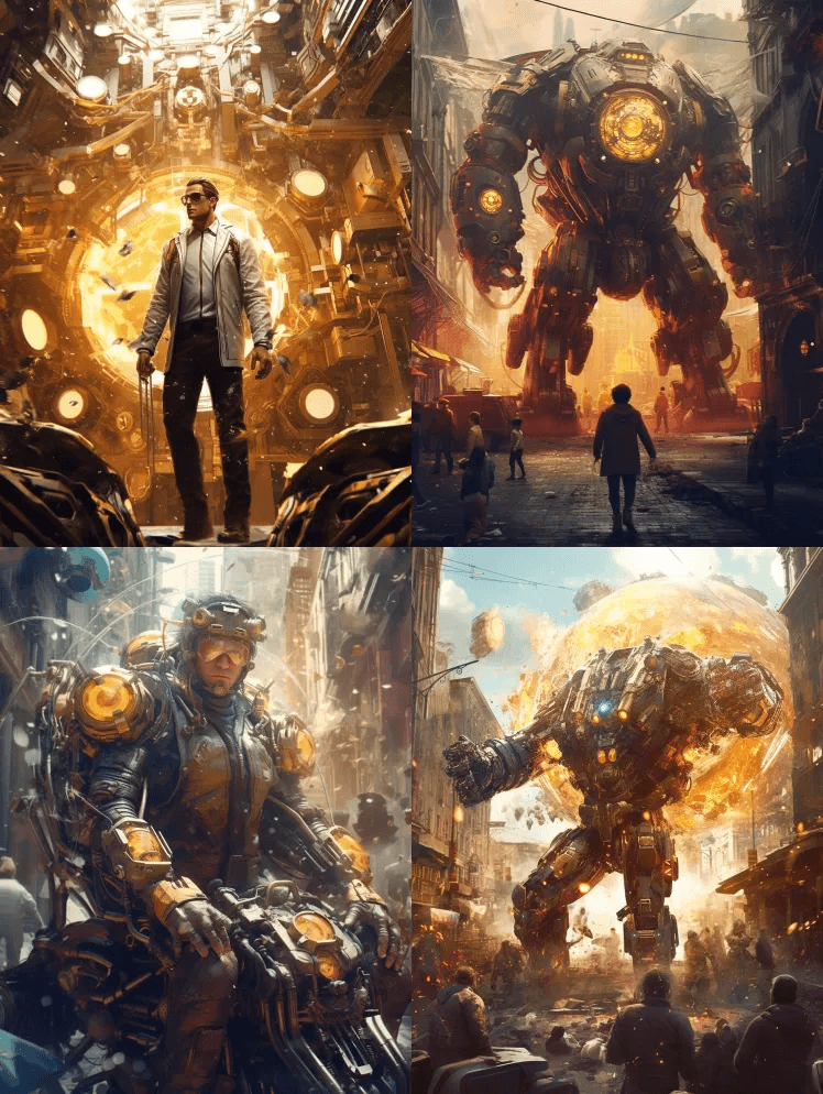 史诗般的超现实主义动作场景，蒸汽朋克超级 - Midjourney Prompt