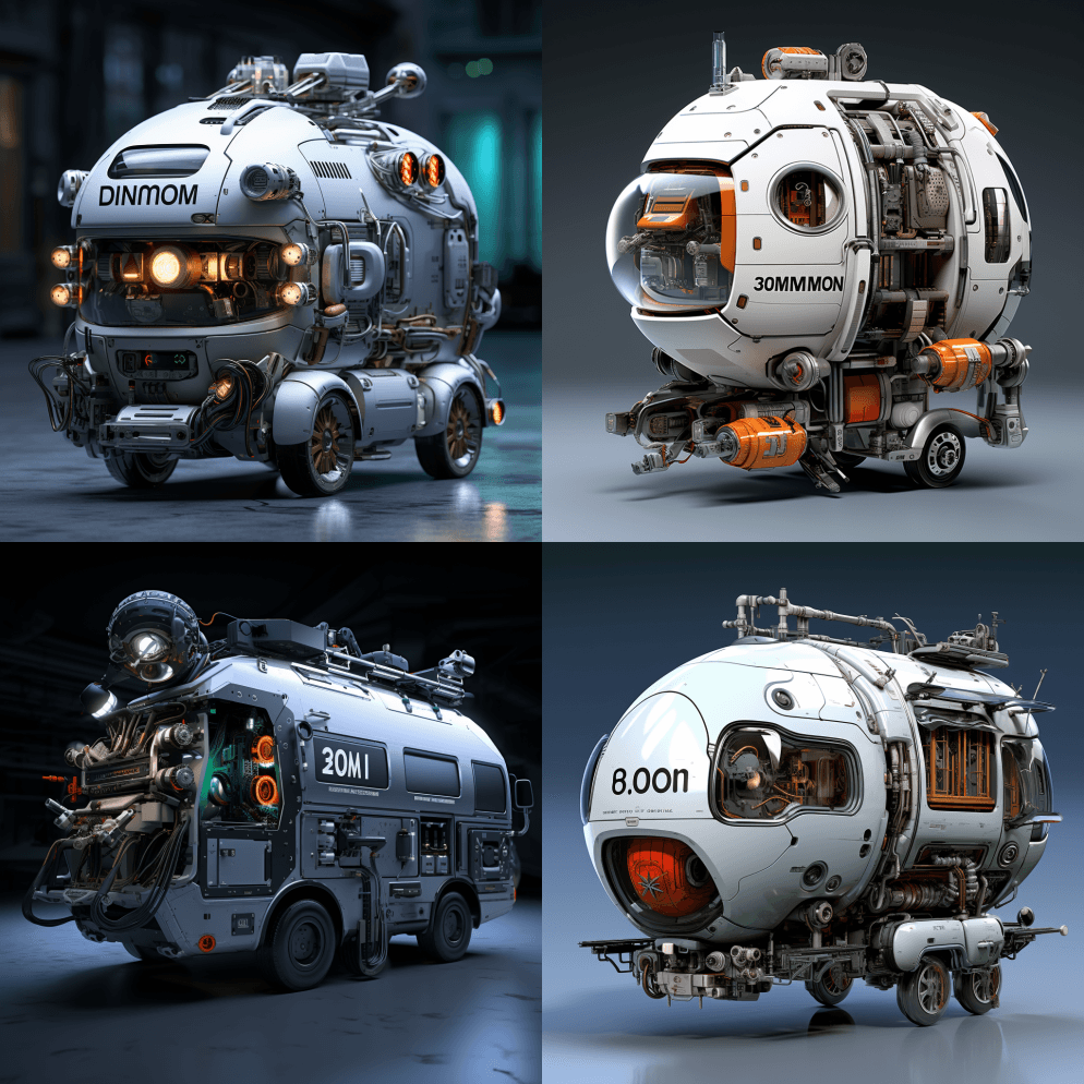 商业面包车的顶侧宽镜头与电力由丹尼尔·西 - Midjourney Prompt