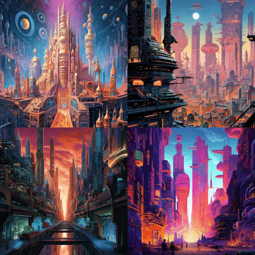 神庙的奇怪神秘的梦想，令人惊叹的未来主义 - Midjourney Prompt