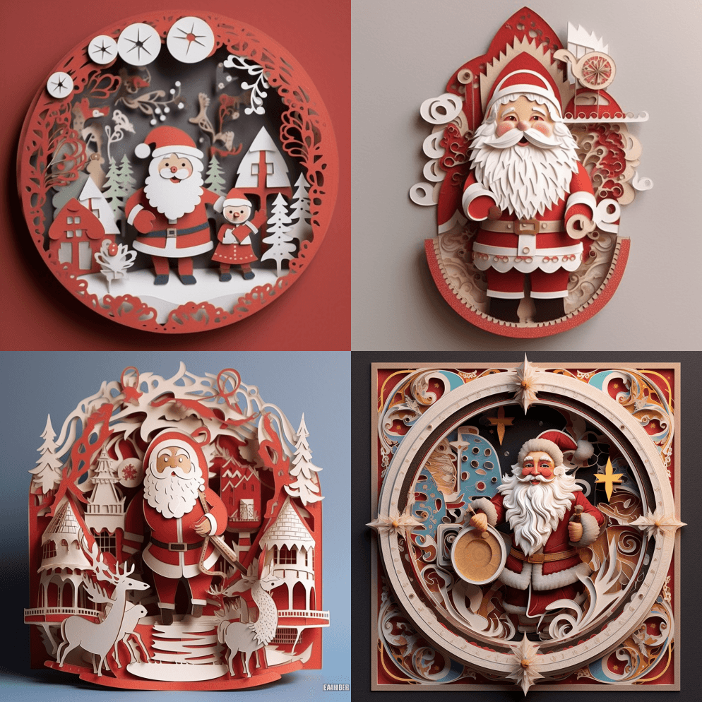 一张以圣诞老人为主题的三维卡片，其中所有 - Midjourney Prompt