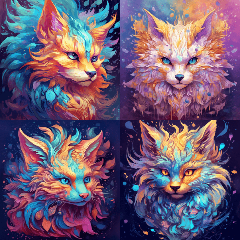 一只有着奇怪头发和眼睛的抽象狼，风格像西 - Midjourney Prompt