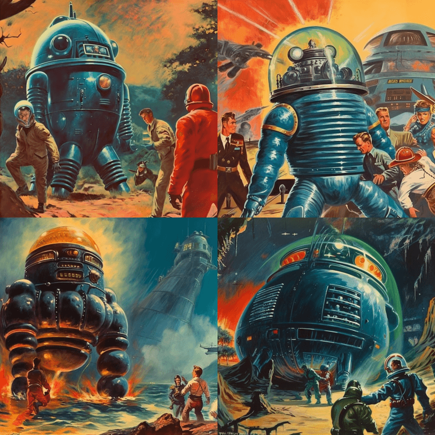 20世纪50年代复古未来主义科幻纸浆艺术 - Midjourney Prompt