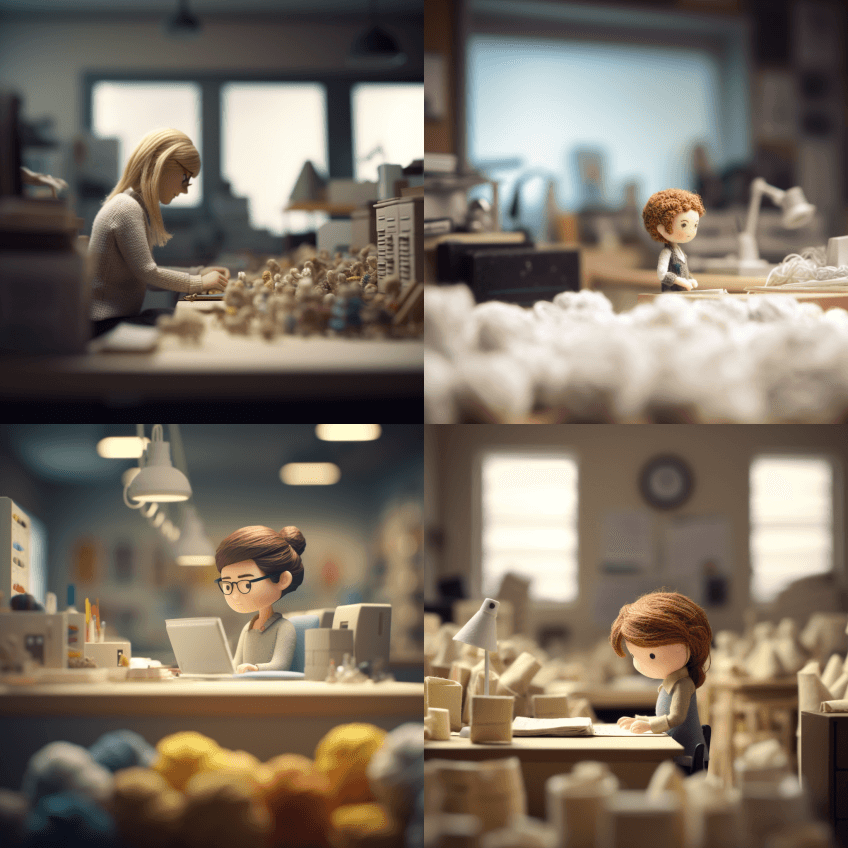 毛毡的可爱世界，加班的上班族，快乐，计算 - Midjourney Prompt