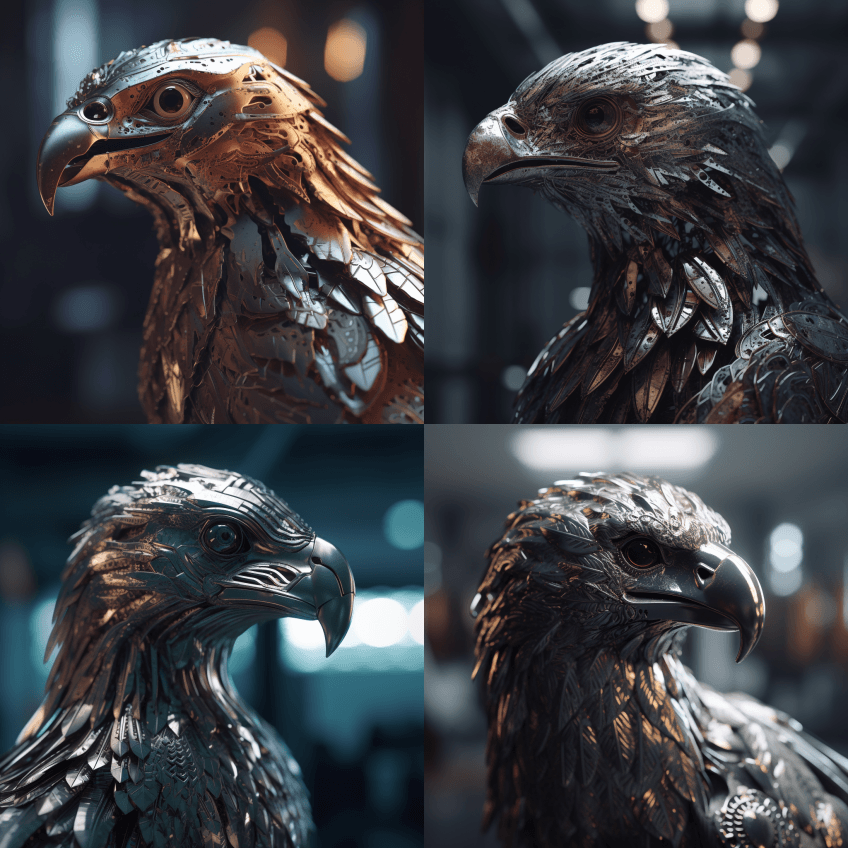 一只金属制成的鹰。细节错综复杂。拉姆斯坦 - Midjourney Prompt