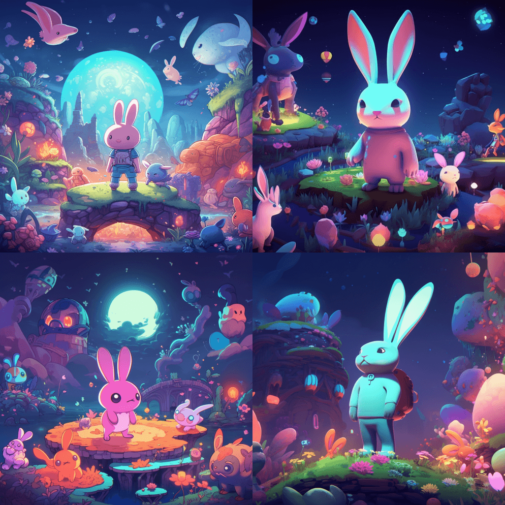 一只可爱的拟人化主人公兔子站在屏幕前，孤 - Midjourney Prompt