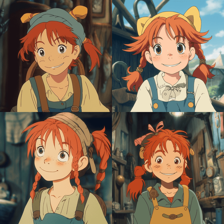 非常可爱的皮皮长袜子，动漫截图，吉卜力工 - Midjourney Prompt