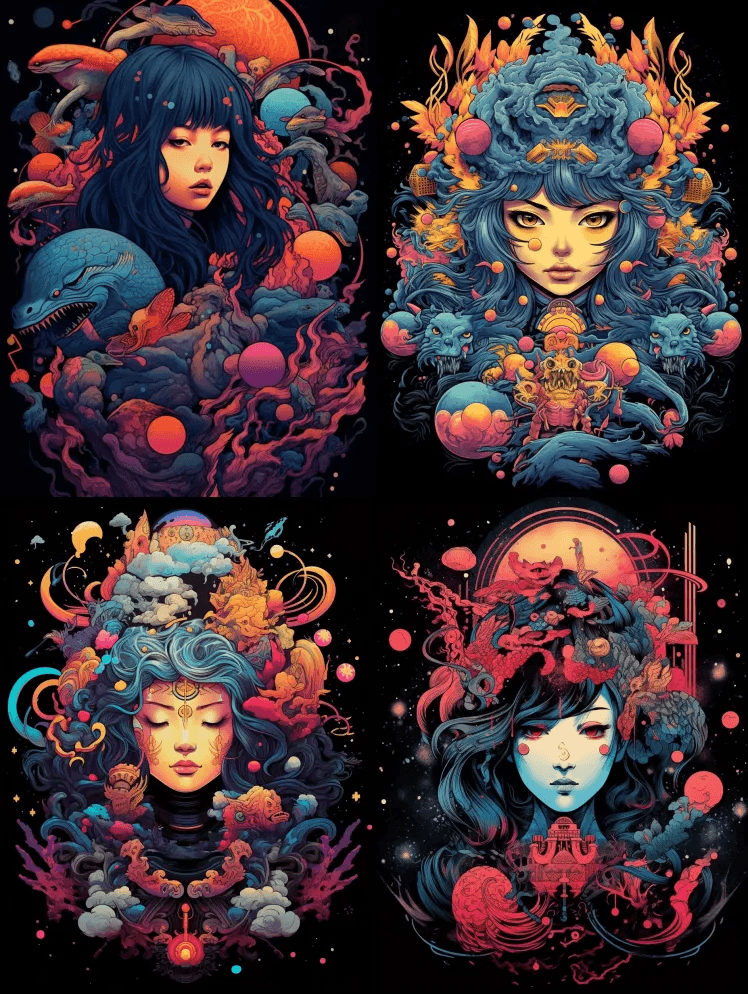 一幅彩色素描笔记风格的插图，描绘了一个邪 - Midjourney Prompt