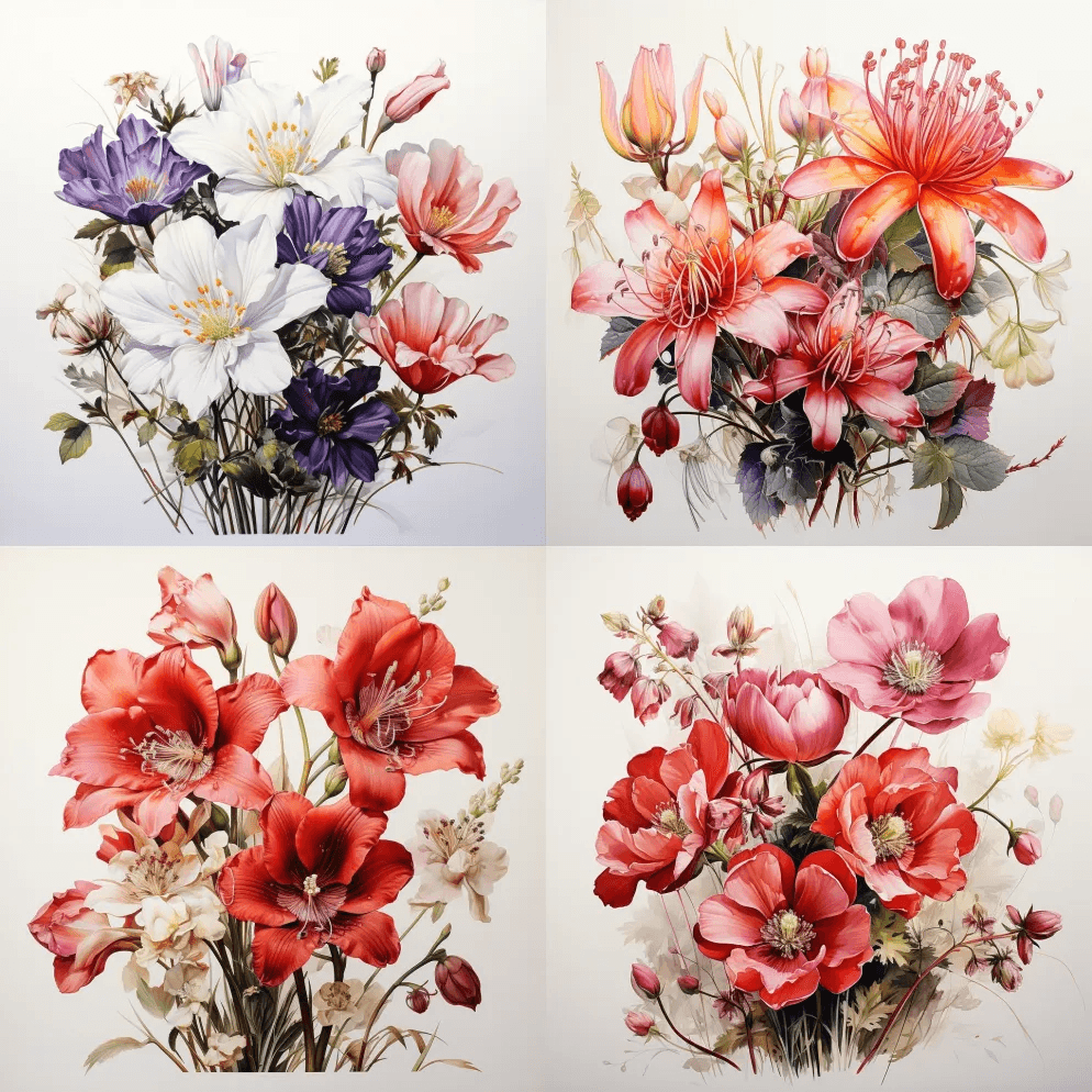 植物花卉插图，水彩画，伊迪丝·霍尔登，白 - Midjourney Prompt