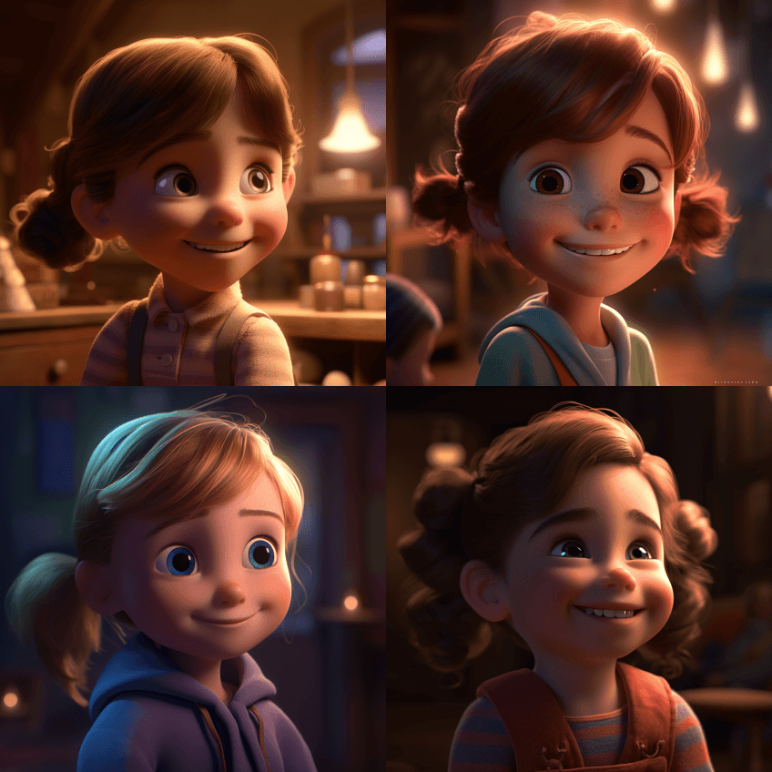 在一个温馨的迪士尼·皮克斯卡通风格的插图 - Midjourney Prompt