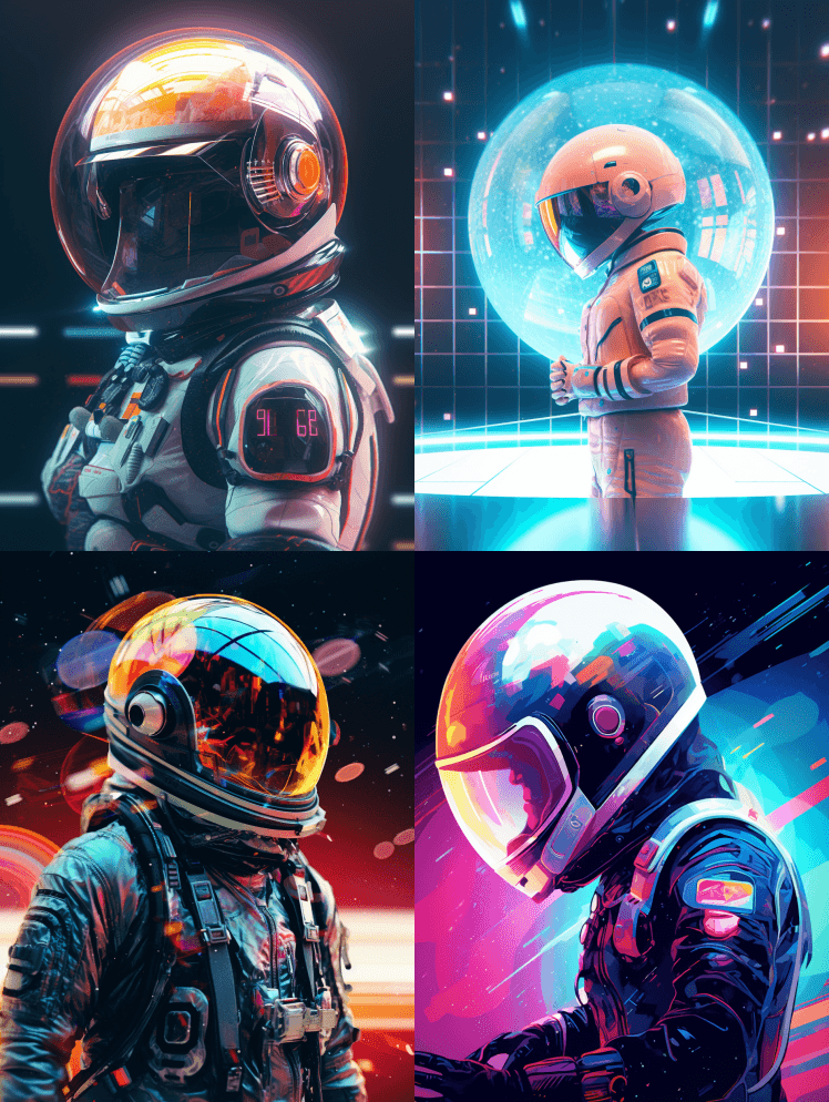 圆形绘画，星际穿越的宇航员玻璃球头盔进入 - Midjourney Prompt