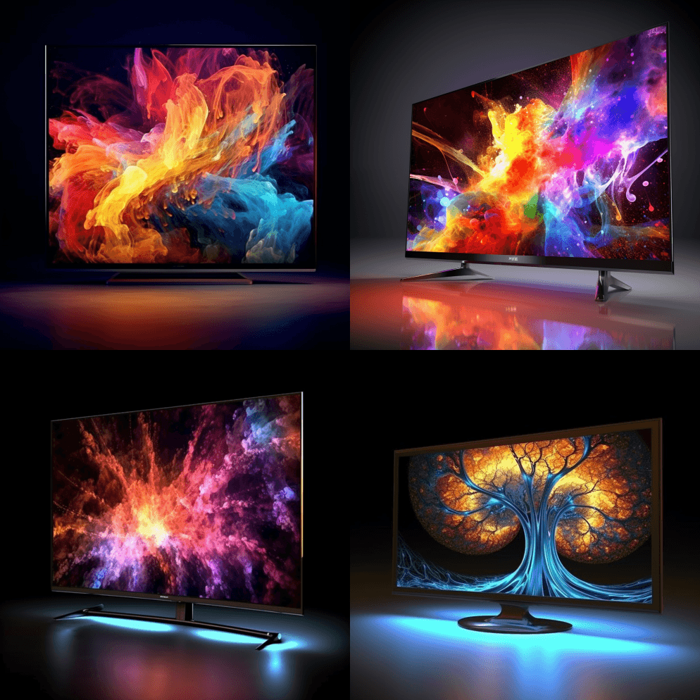 带有LED的无线LED电视，华丽的配色方 - Midjourney Prompt