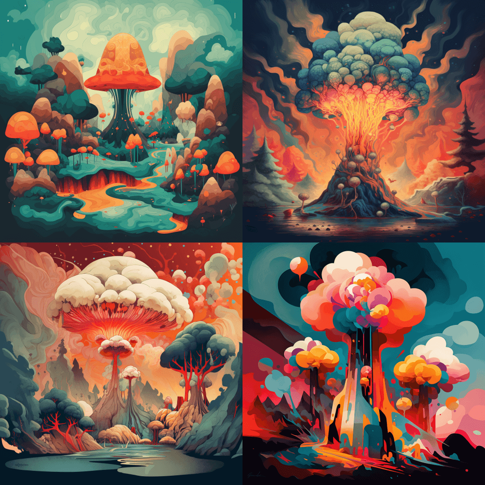 超现实主义抽象插图，森林和海洋的三重扩散 - Midjourney Prompt
