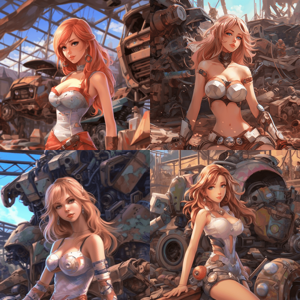 皮克斯风格的肖像拍摄，垃圾场里的动漫美女 - Midjourney Prompt