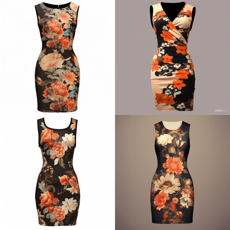 鲜花印花无袖连衣裙，风格为精致和服，可爱 - Midjourney Prompt