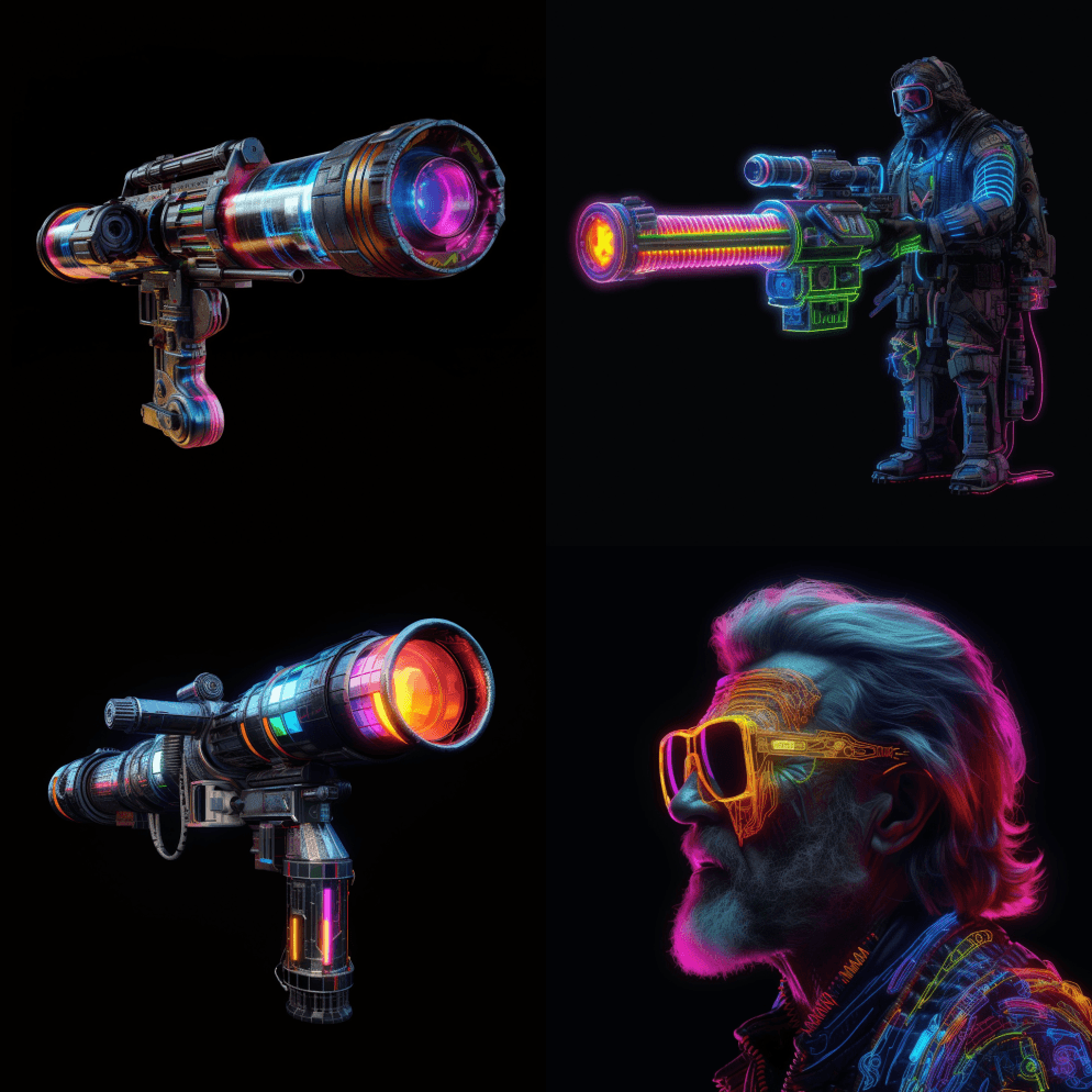 来自未来的70‘S老旧霓虹灯火箭筒，数字 - Midjourney Prompt