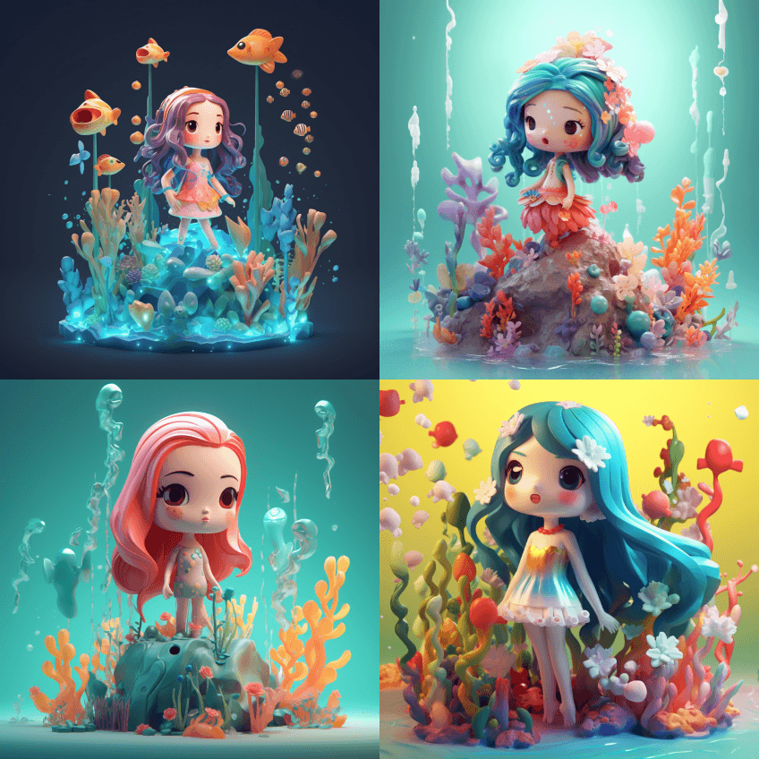 全身!!非常可爱的海洋元素雪碧女孩,长发 - Midjourney Prompt