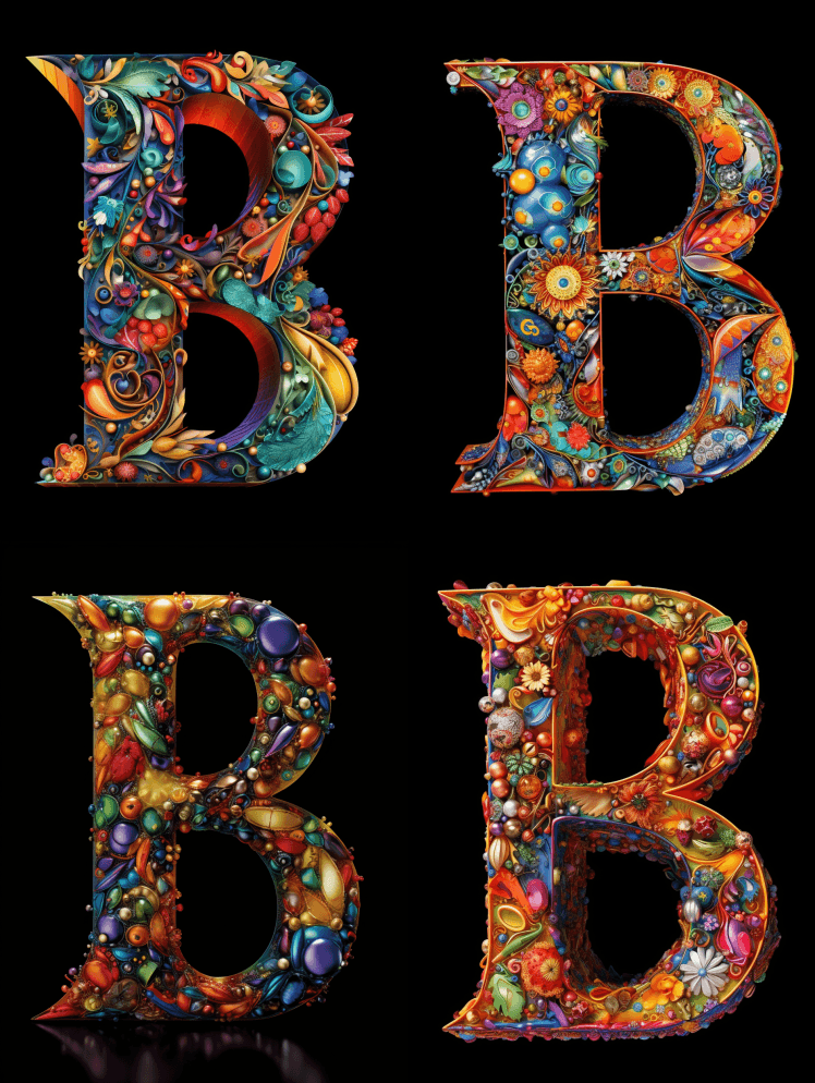 字母B由精致而错综复杂的大自然杰作制成， - Midjourney Prompt