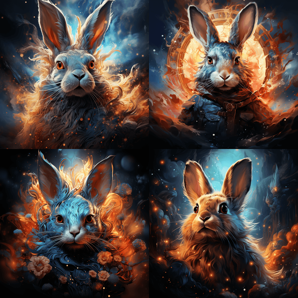 蓝色宇宙兔，印象派艺术，写实摄影，细节， - Midjourney Prompt