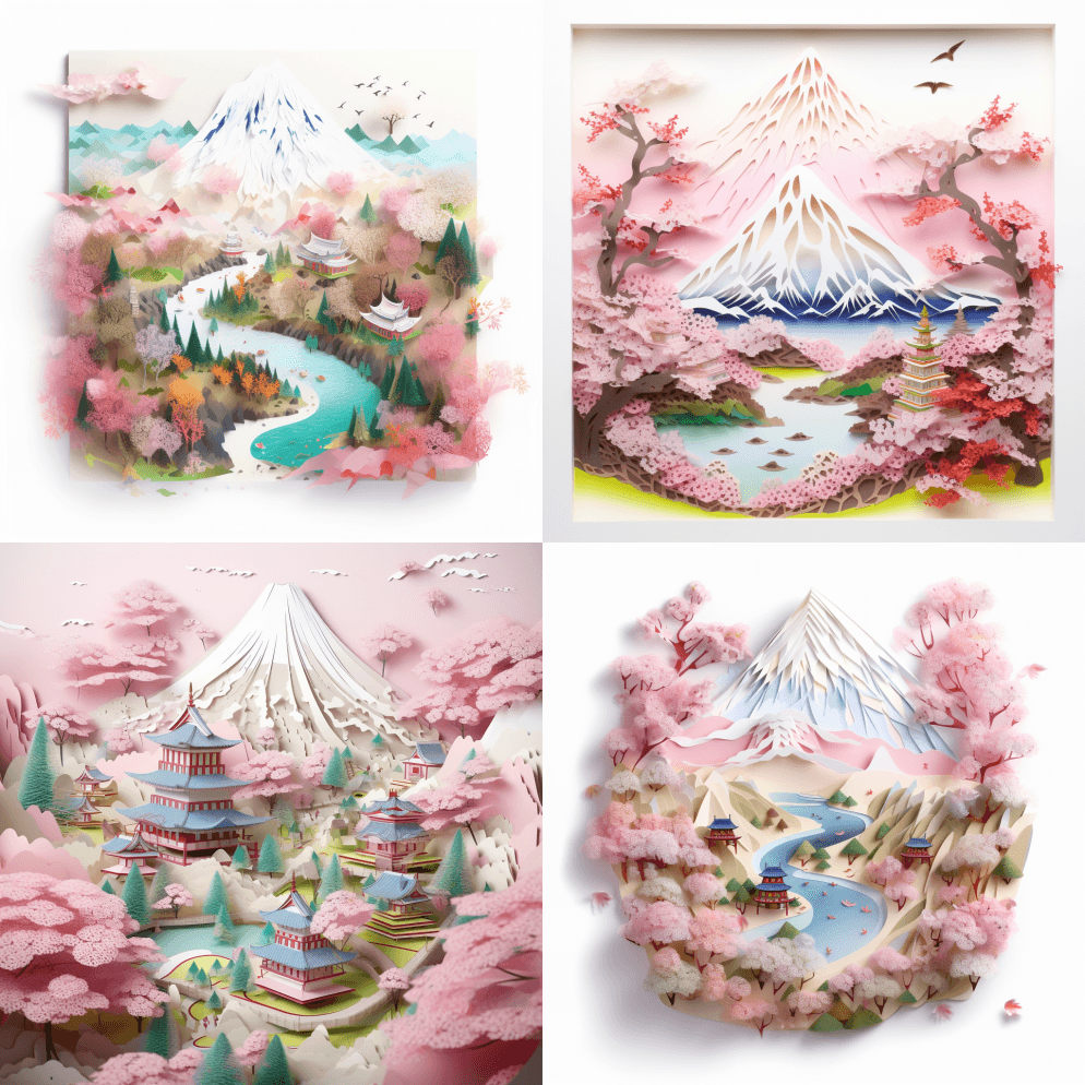 多维纸制Kirigami工艺，纸质插图， - Midjourney Prompt