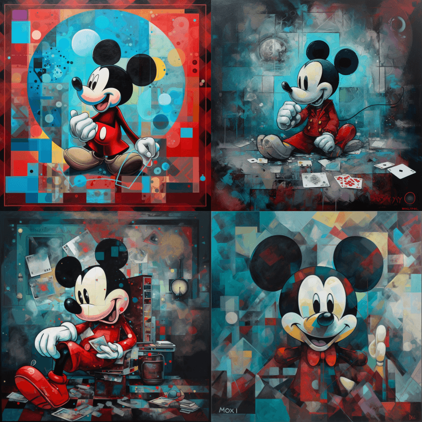 大卫·德雷曼的米老鼠，以顽皮的立体主义、 - Midjourney Prompt