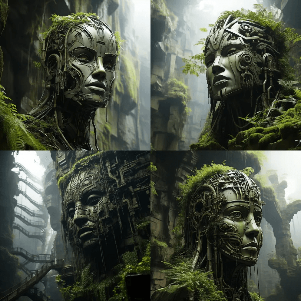 一座女人脸形状的山，一片赛博朋克工业核心 - Midjourney Prompt