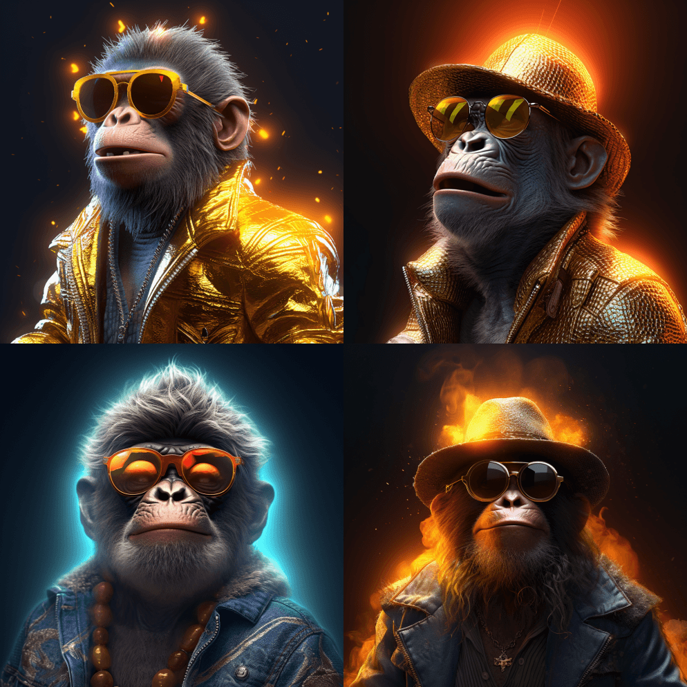 石人猿穿着银色夹克,戴着金色牛仔帽和黑色 - Midjourney Prompt