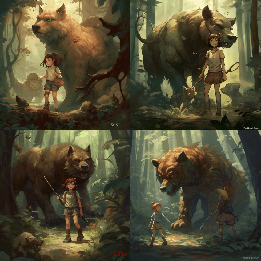 Neko Tsutsui森林野兽壁纸，风 - Midjourney Prompt