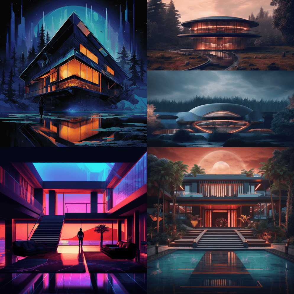 铁质梯度屋，惊心动魄的电影，放荡不羁的天 - Midjourney Prompt