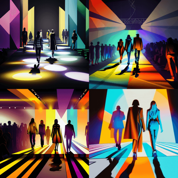 时装模特身着虚拟时装在T型台上走秀 - Midjourney Prompt