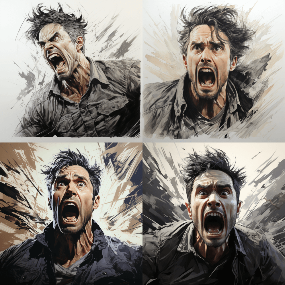 我真的很喜欢这个男人疯狂的素描，卡通暴力 - Midjourney Prompt